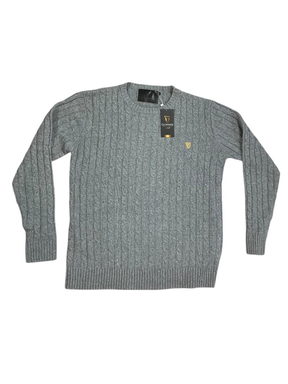 Guinness Cable Knit Sweater Gray Cotton Cashmere XL NWT